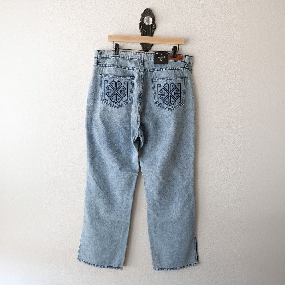 NWT Lucky & Blessed Jeans Sz 14 Light Wash Straight Leg Denim Embroidered - Picture 7 of 8